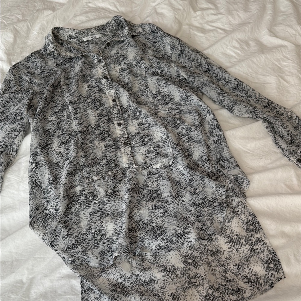 Black and White Button-Up Blouse